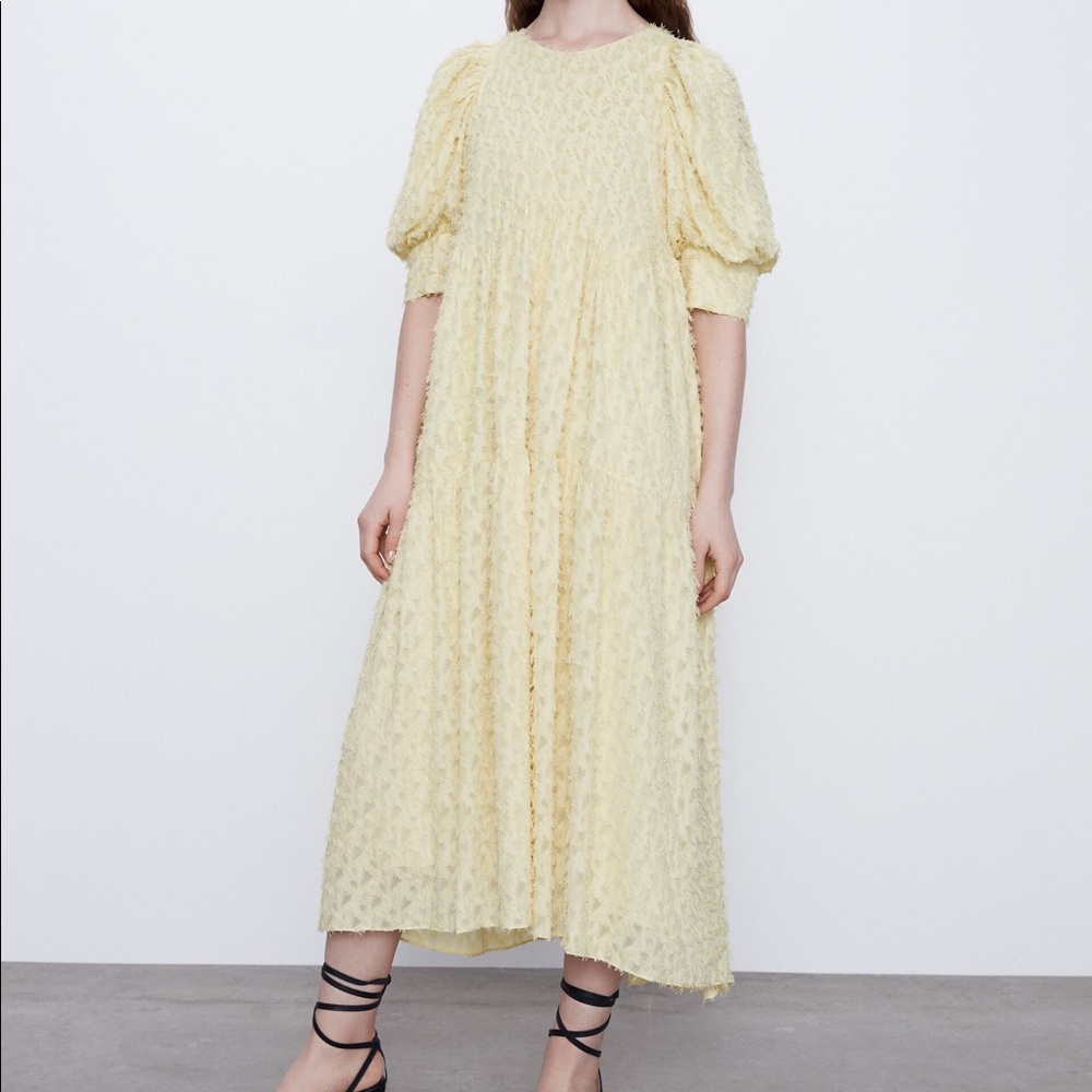 Zara textured yellow dress